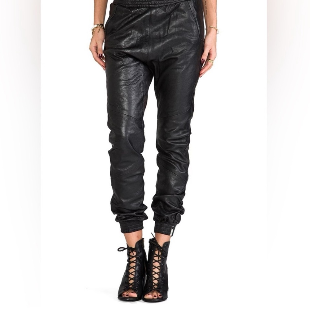 One Teaspoon Black Leather Track Pants